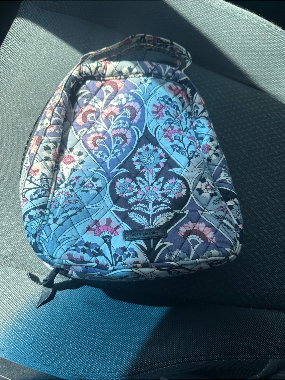 Vera Bradley Quilted Floral Cosmetic Bag in Blue and Pink